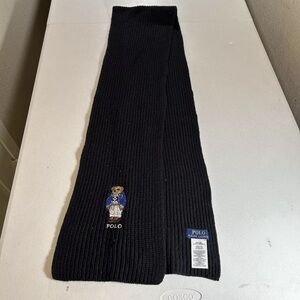 New Polo Ralph Lauren Knit Scarf Black Bear Muffler Wool Blend 9 X 72 Mens